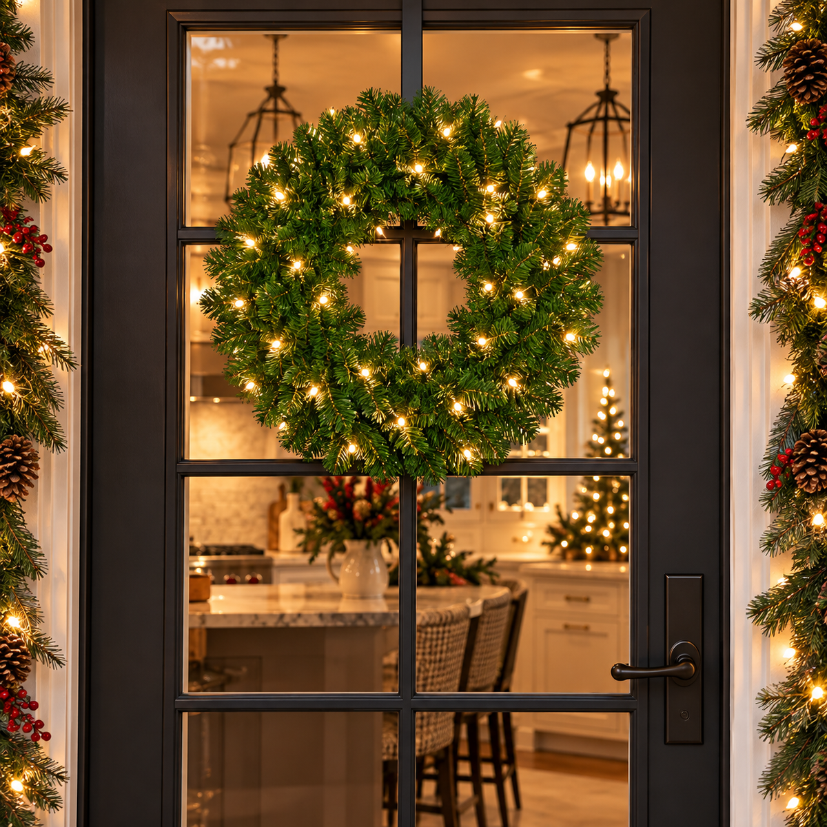 30" Warm White Battery Operated Oregon Fir Wreath — view 2