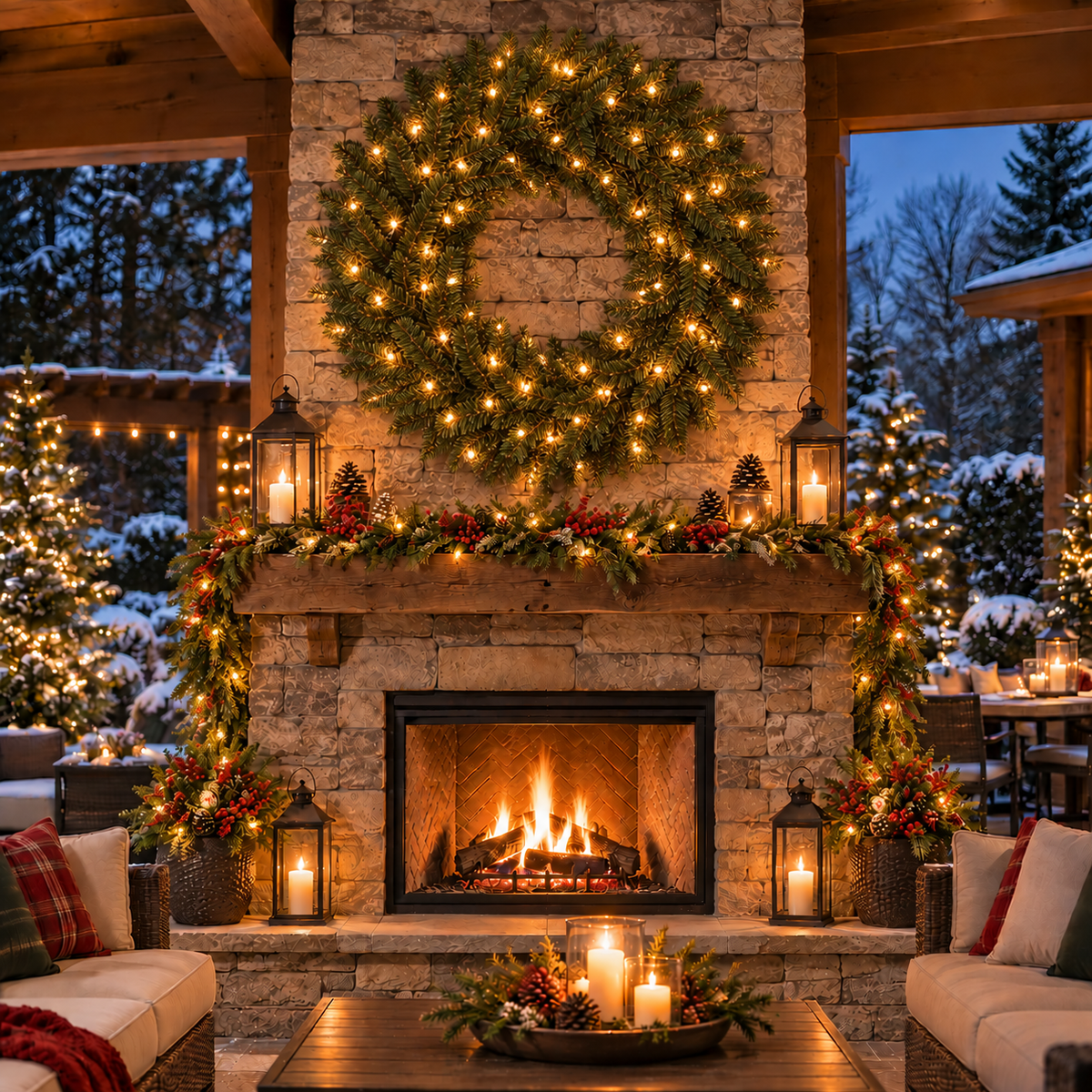 60" Warm White Large Deluxe Sequoia Fir Wreath — view 2
