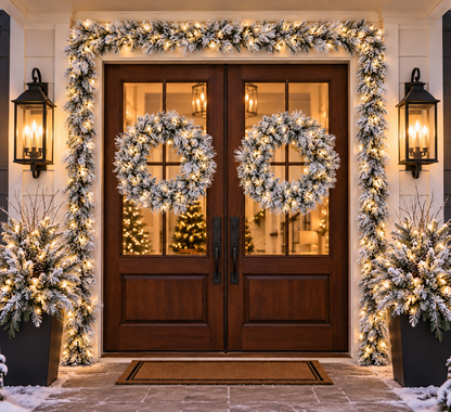 30" Prelit Warm White Flocked Jackson Wreath — view 2