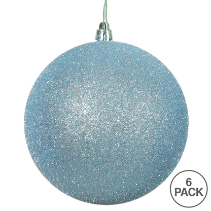 4" Shatterproof Ball Ornament - Baby Blue - Glitter - Bag of 6 — view 4