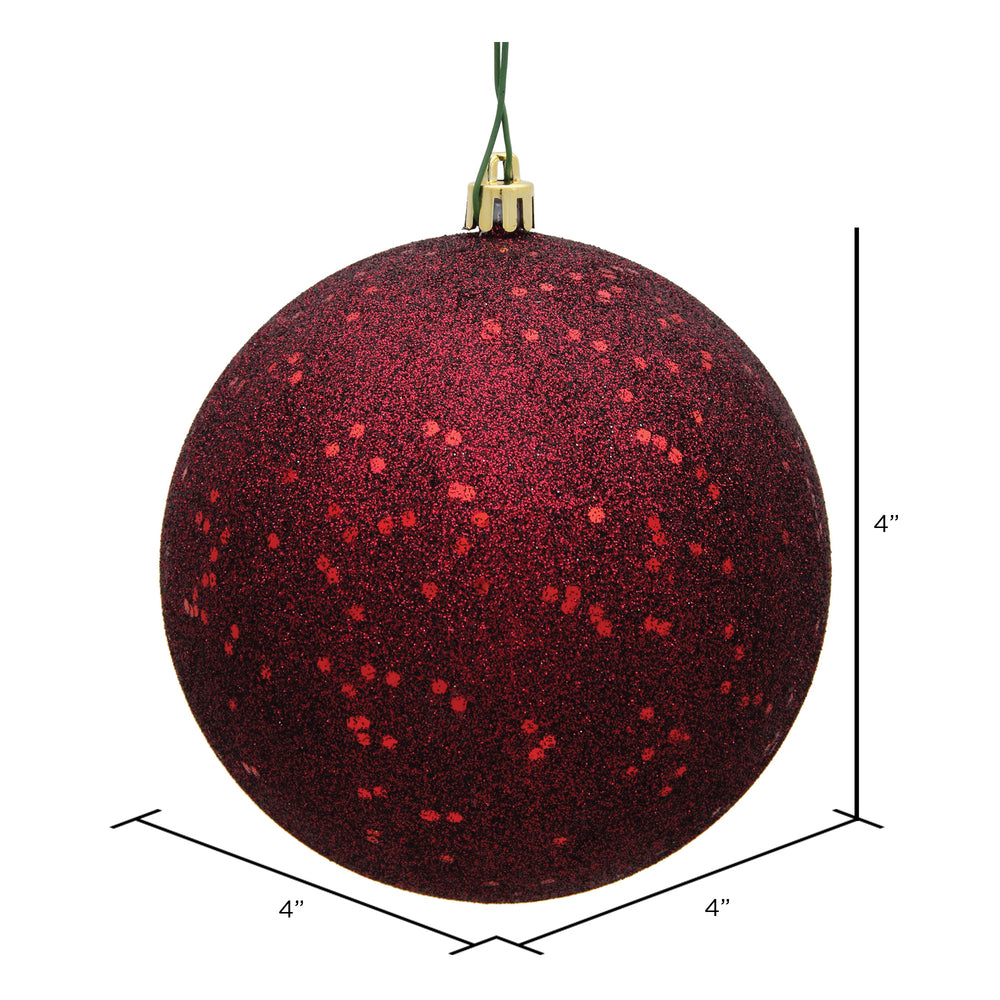 4" Shatterproof Ball Ornament - Burgundy - Sequin - UV Treated - Bag of 6 — view 3