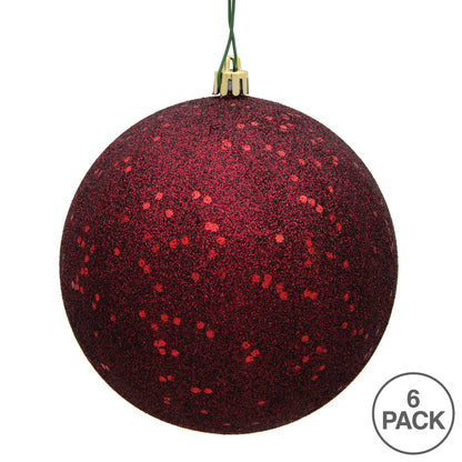 4" Shatterproof Ball Ornament - Burgundy - Sequin - UV Treated - Bag of 6 — view 4