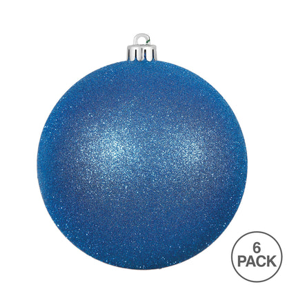 4" Shatterproof Ball Ornament - Blue - Glitter - Bag of 6 — view 3