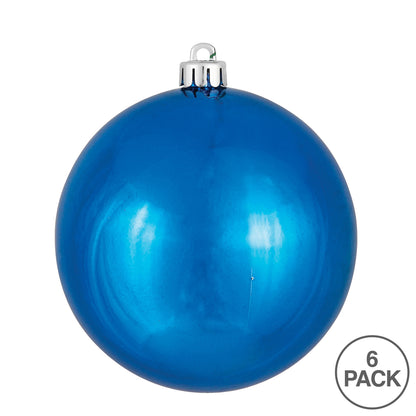 4" Shatterproof Ball Ornament - Blue - Shiny - UV Treated - Bag of 6 — view 4
