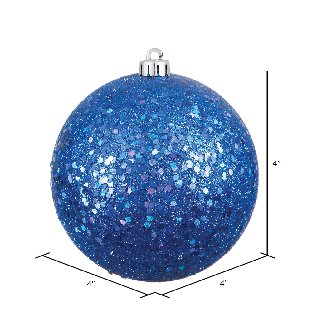 4" Shatterproof Ball Ornament - Blue - Sequin - Bag of 6 — view 3