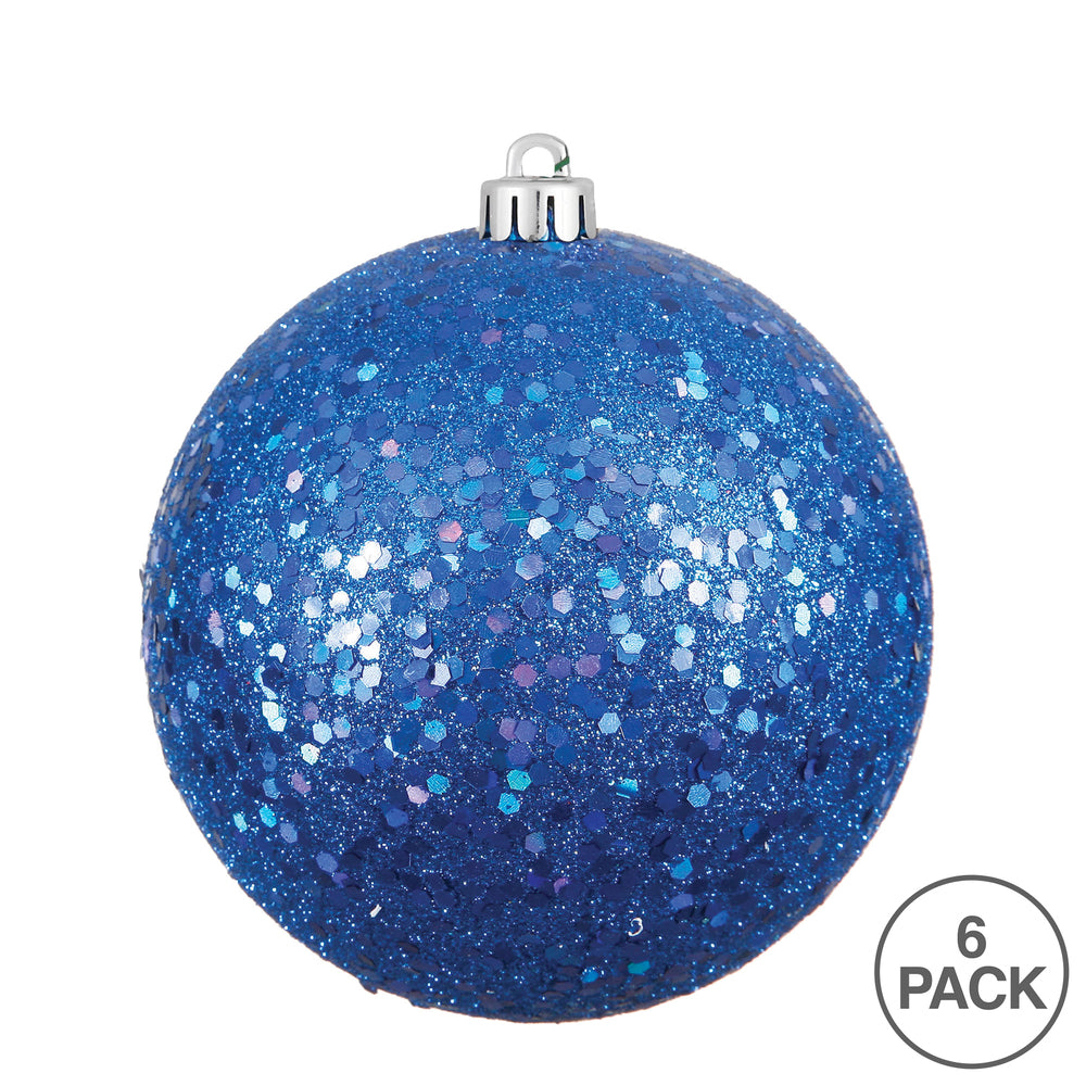 4" Shatterproof Ball Ornament - Blue - Sequin - Bag of 6 — view 4
