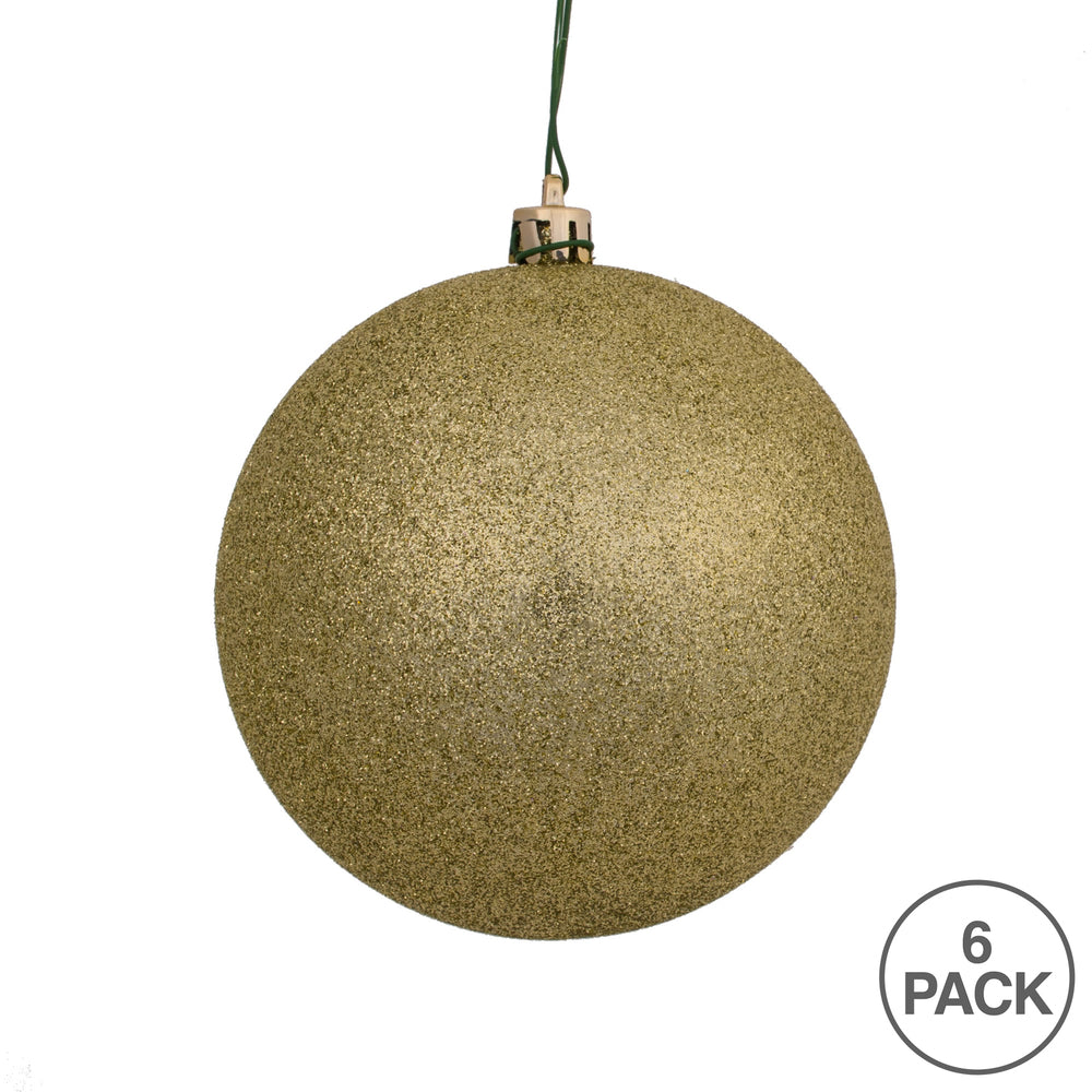 4" Shatterproof Ball Ornament - Champagne - Glitter - UV Treated - Bag of 6 — view 3