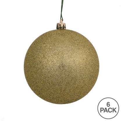 4" Shatterproof Ball Ornament - Champagne - Glitter - UV Treated - Bag of 6 — view 3