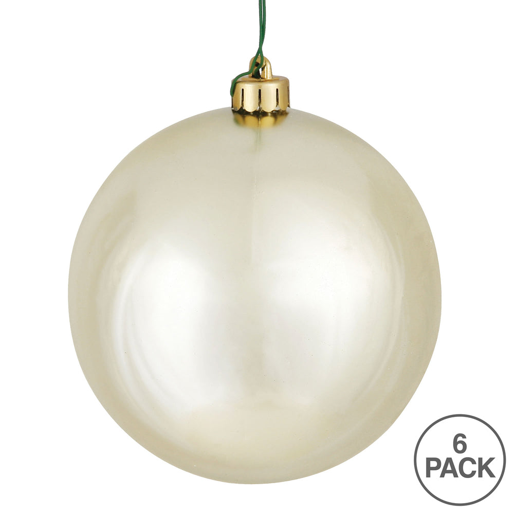4" Shatterproof Ball Ornament - Champagne - Shiny - UV Treated - Bag of 6 — view 4