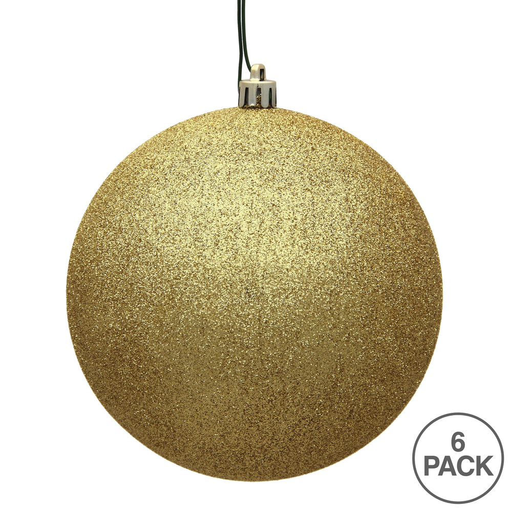 4" Shatterproof Ball Ornament - Gold - Glitter - Bag of 6 — view 3