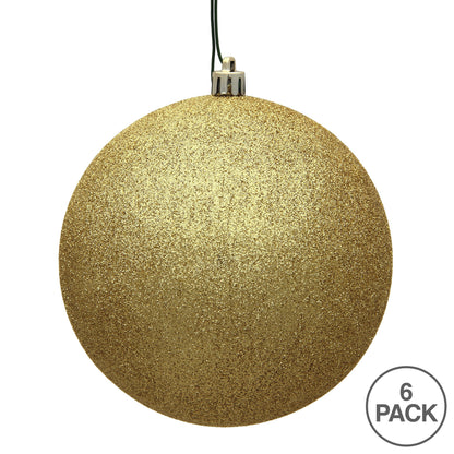 4" Shatterproof Ball Ornament - Gold - Glitter - Bag of 6 — view 3