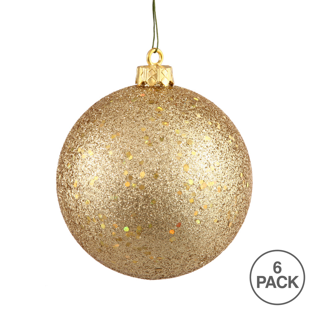 4" Shatterproof Ball Ornament - Gold - Sequin - UV Treated - Bag of 6 — view 4