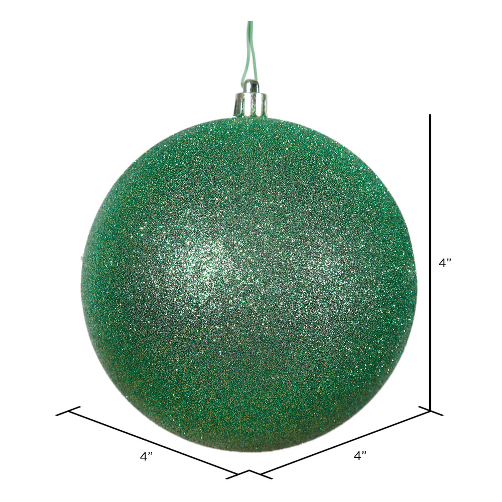 4" Shatterproof Ball Ornament - Green - Glitter - Bag of 6 — view 3