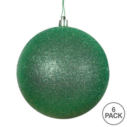 4" Shatterproof Ball Ornament - Green - Glitter - Bag of 6 — view 4