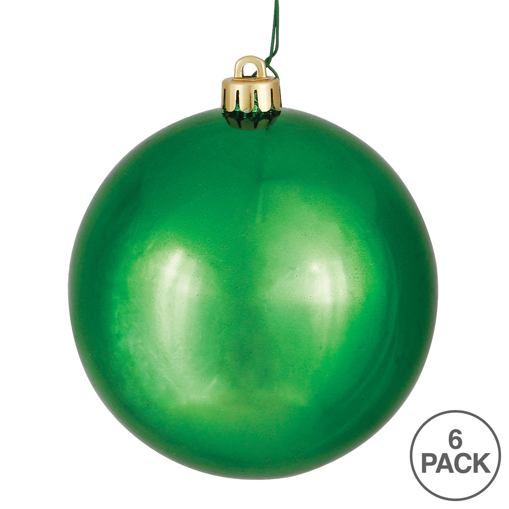 4" Shatterproof Ball Ornament - Green - Shiny - UV Treated - Bag of 6 — view 4