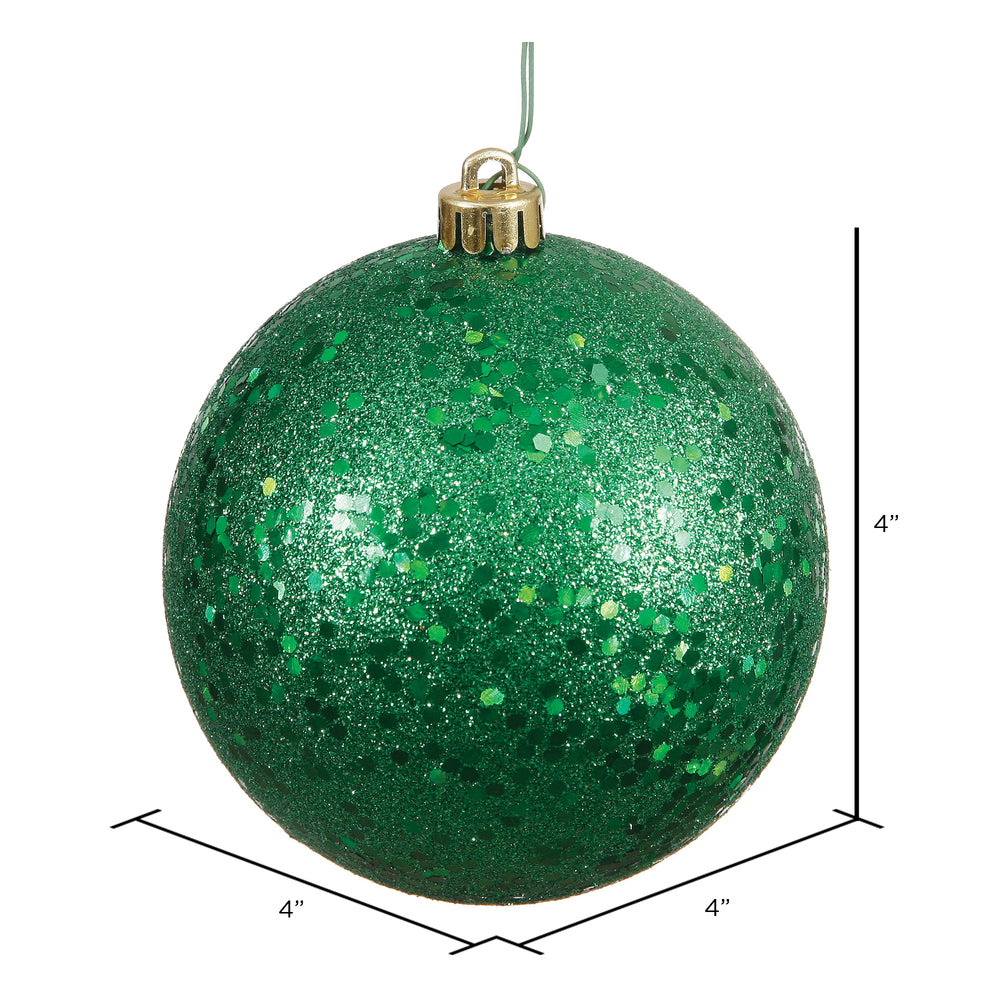 4" Shatterproof Ball Ornament - Green - Sequin - UV Treated - Bag of 6 — view 3