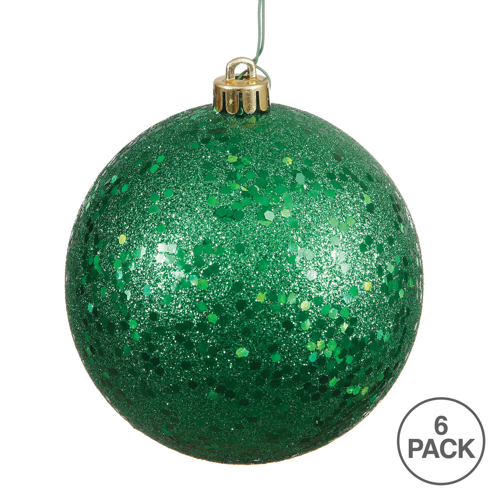 4" Shatterproof Ball Ornament - Green - Sequin - UV Treated - Bag of 6 — view 4