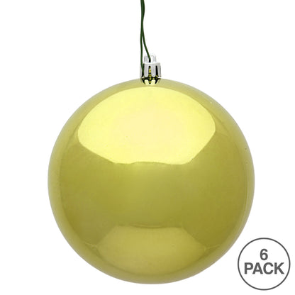 4" Shatterproof Ball Ornament - Lime - Shiny - UV Treated - Bag of 6 — view 4