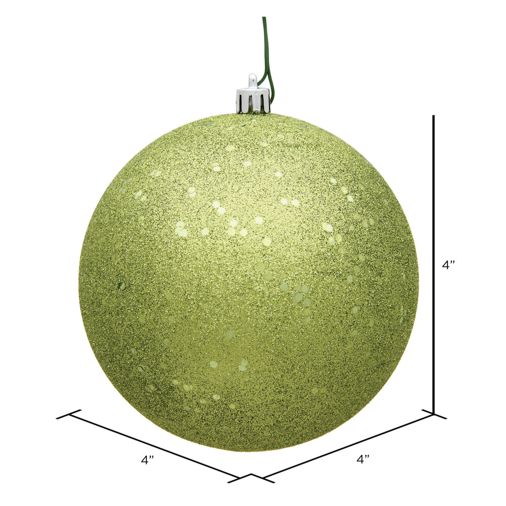 4" Shatterproof Ball Ornament - Lime - Sequin - UV Treated - Bag of 6 — view 3