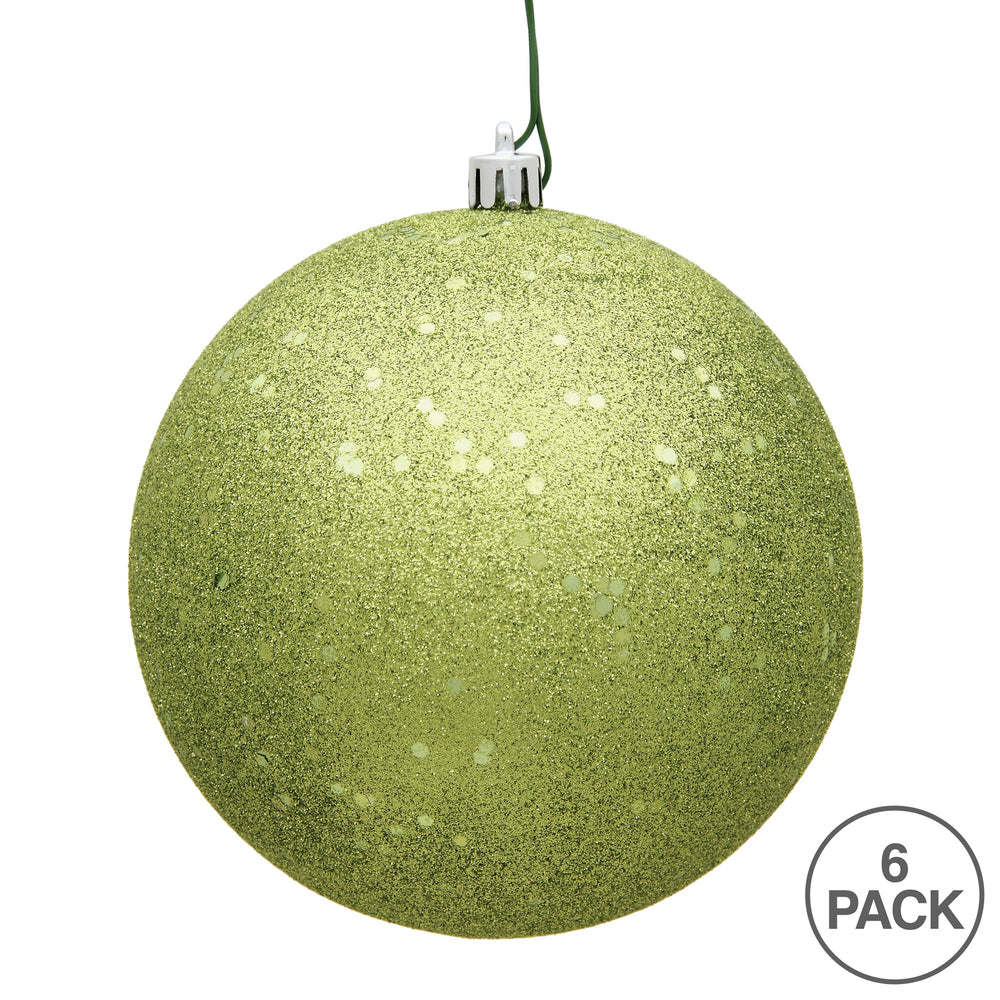4" Shatterproof Ball Ornament - Lime - Sequin - UV Treated - Bag of 6 — view 4