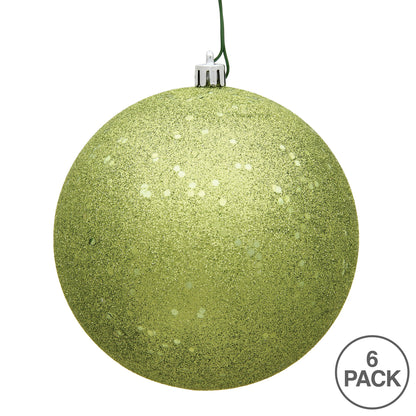 4" Shatterproof Ball Ornament - Lime - Sequin - UV Treated - Bag of 6 — view 4