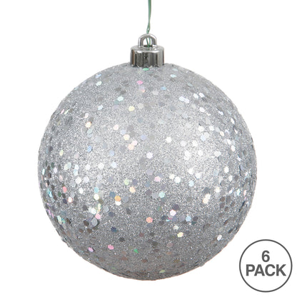 4" Shatterproof Ball Ornament - Silver - Sequin - UV Treated - Bag of 6 — view 4
