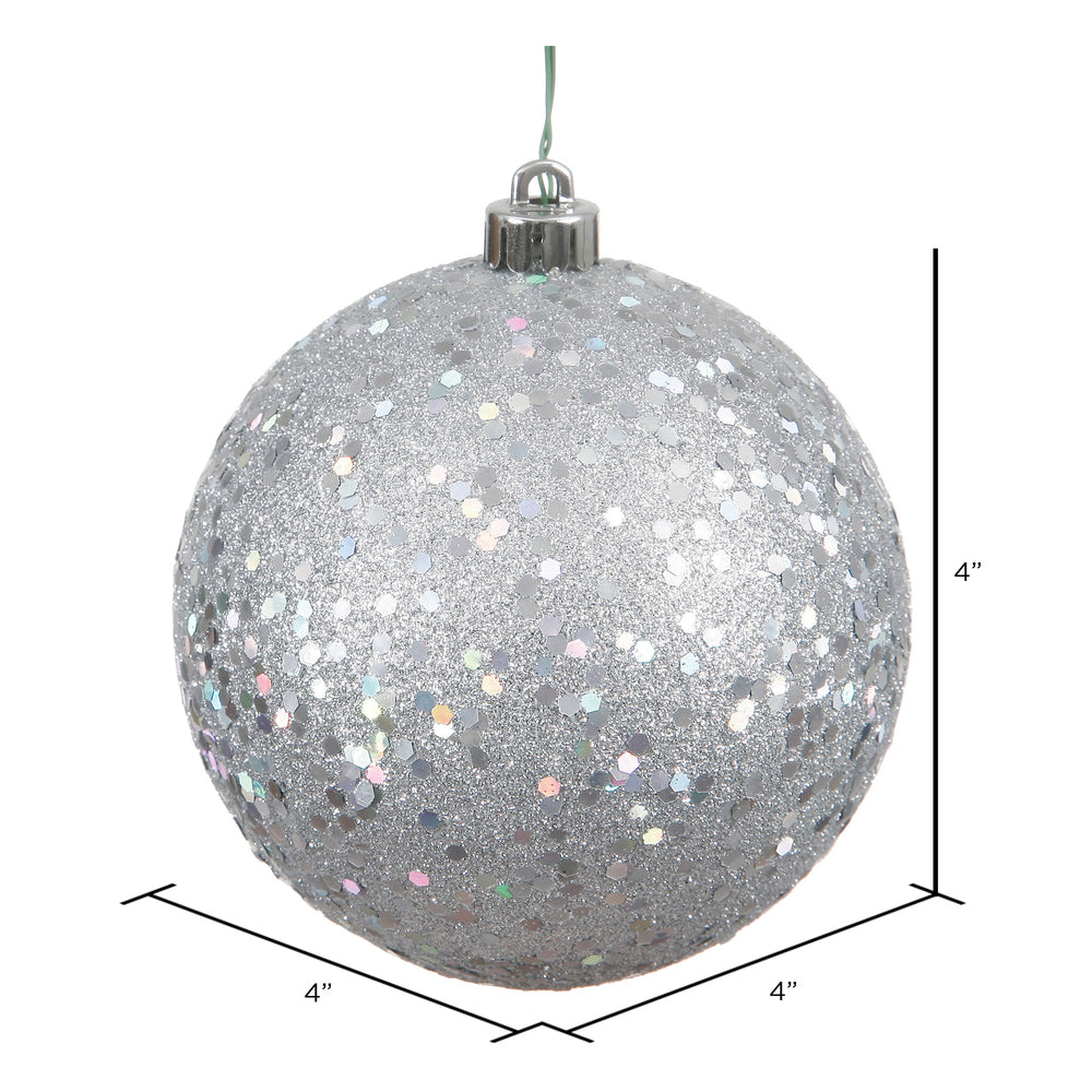 4" Shatterproof Ball Ornament - Silver - Sequin - UV Treated - Bag of 6 — view 3