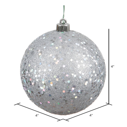 4" Shatterproof Ball Ornament - Silver - Sequin - UV Treated - Bag of 6 — view 3