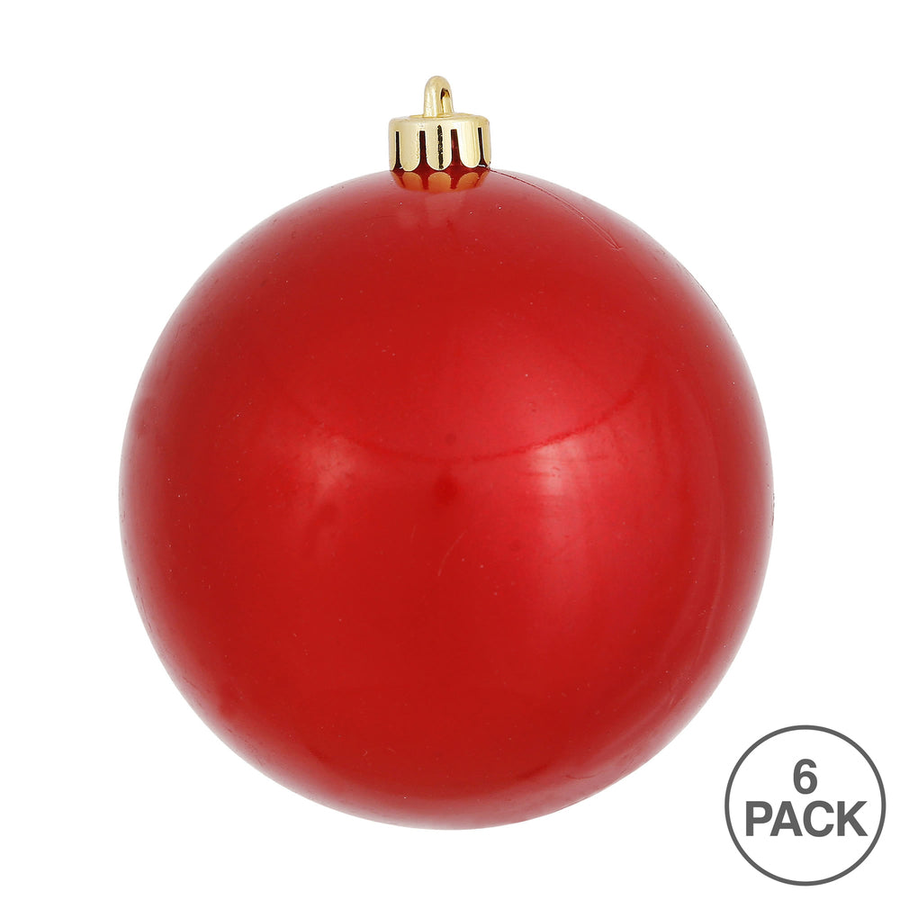 4" Shatterproof Ball Ornament - Red - Candy - UV Treated - Bag of 6 — view 3