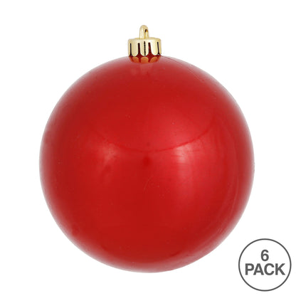 4" Shatterproof Ball Ornament - Red - Candy - UV Treated - Bag of 6 — view 3