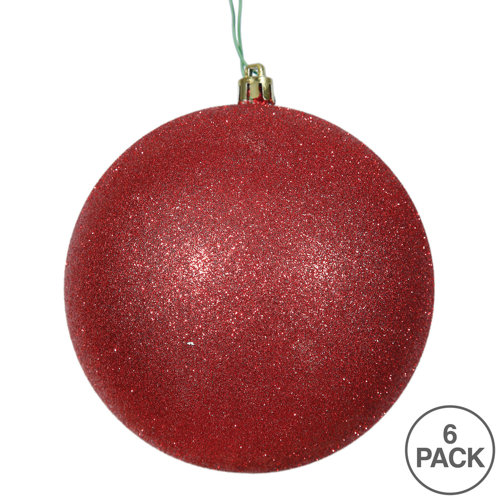 4" Shatterproof Ball Ornament - Red - Glitter - Bag of 6 — view 3