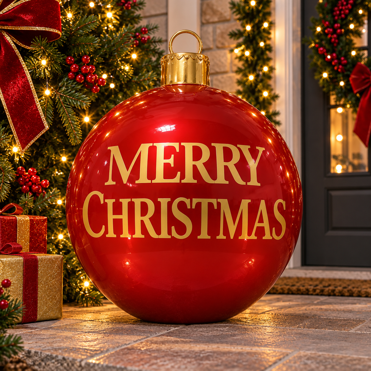 28" Ornament Resin Display - With Merry Christmas - Red — view 2