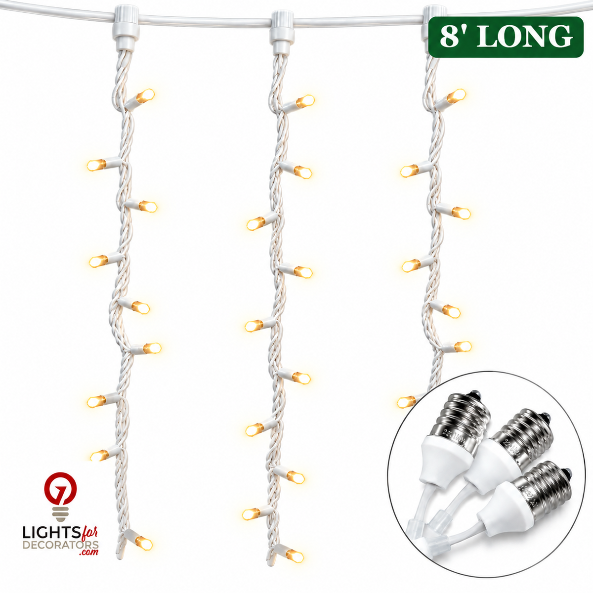 8' Warm White 5MM Socket Drop - White Wire — view 1