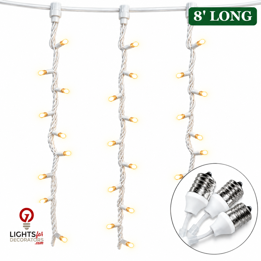 8' Warm White 5MM Socket Drop - White Wire 8'- White