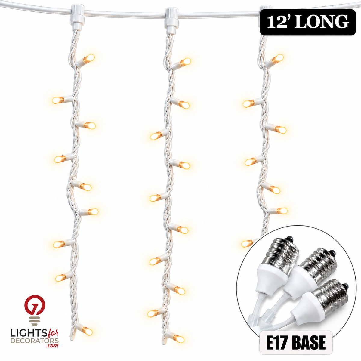 12' Warm White 5MM Socket Drop - White Wire — view 1