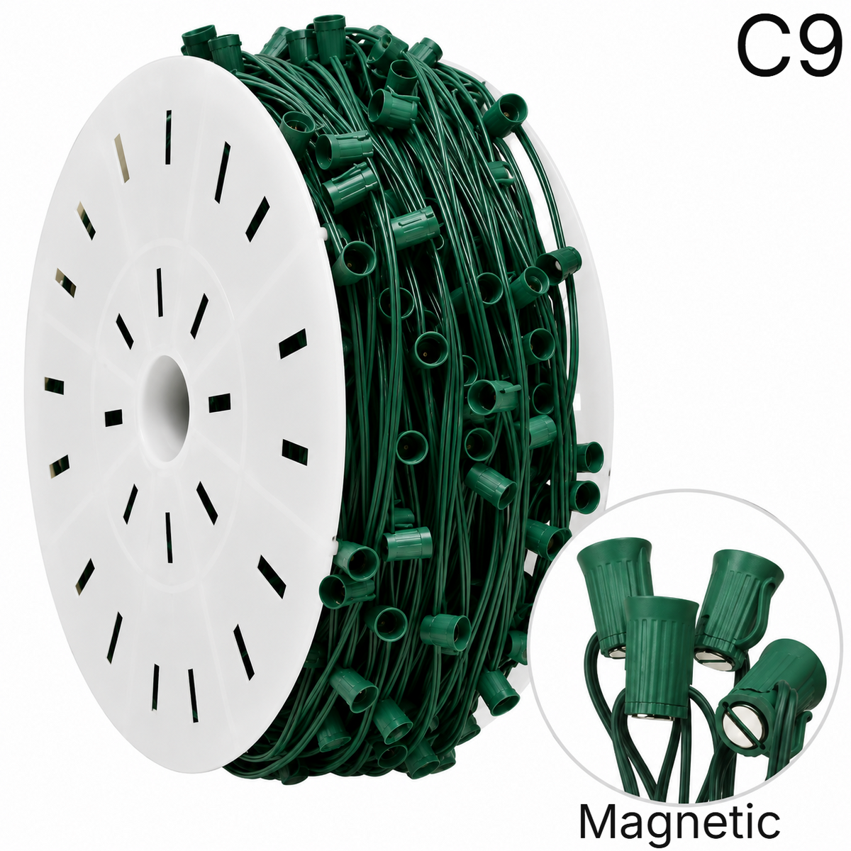 C9 Magnetic Socket Cord - 250ft spool - 15" Green — view 1