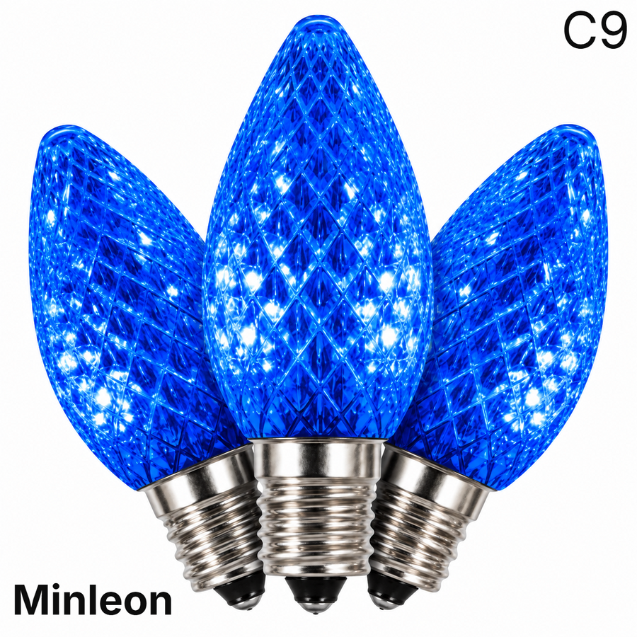 Blue LED C9 - Minleon Faceted Bulb - Steady Blue- Minleon