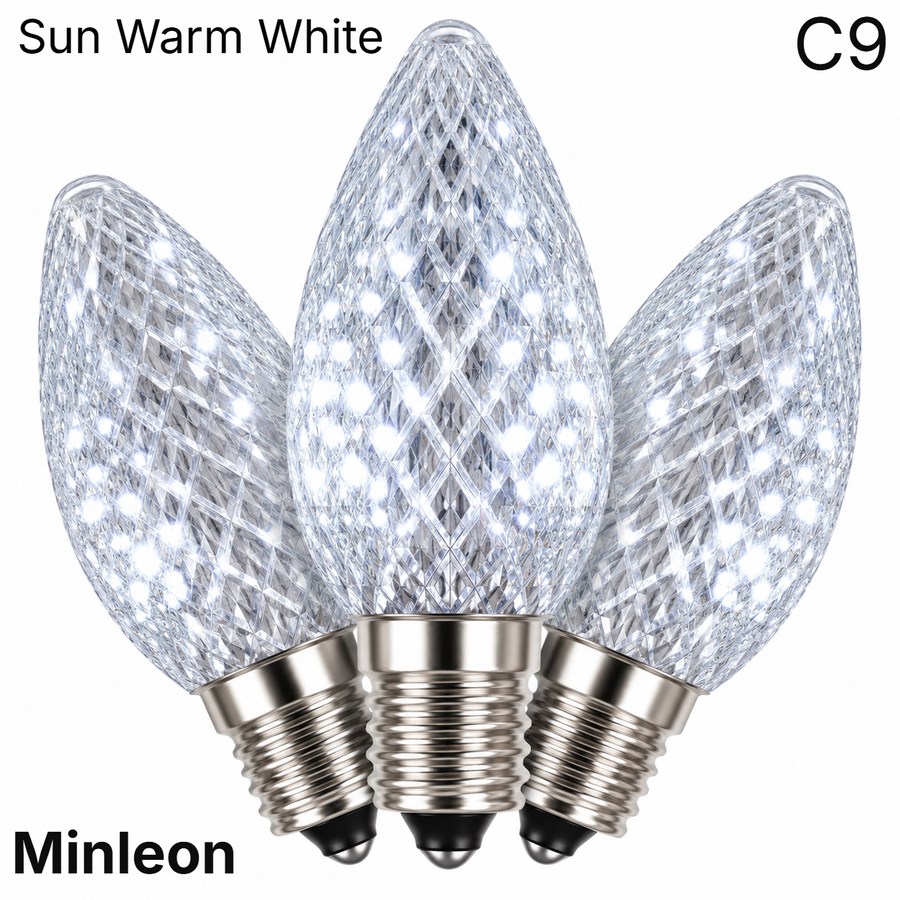 Sun Warm White LED C9 - Minleon Faceted Bulb - Steady Sun Warm White- Minleon