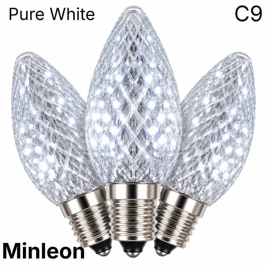 Pure White LED C9 - Minleon Faceted Bulb - Steady Pure White- Minleon