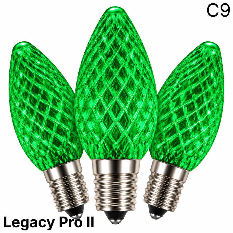 Green LED C9 - LegacyPro II Faceted Bulb - Steady Green- LegacyPro 2