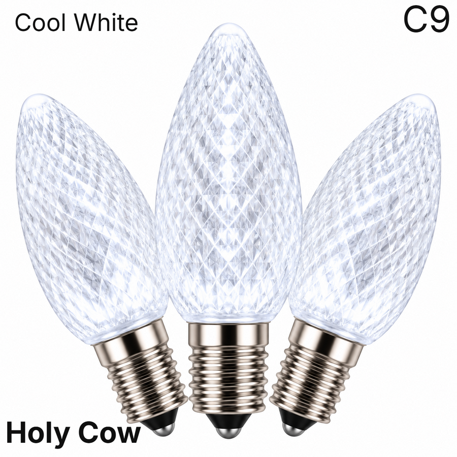 Cool White LED C9 - Holy Cow Faceted Bulb - Steady Cool White- Holy Cow