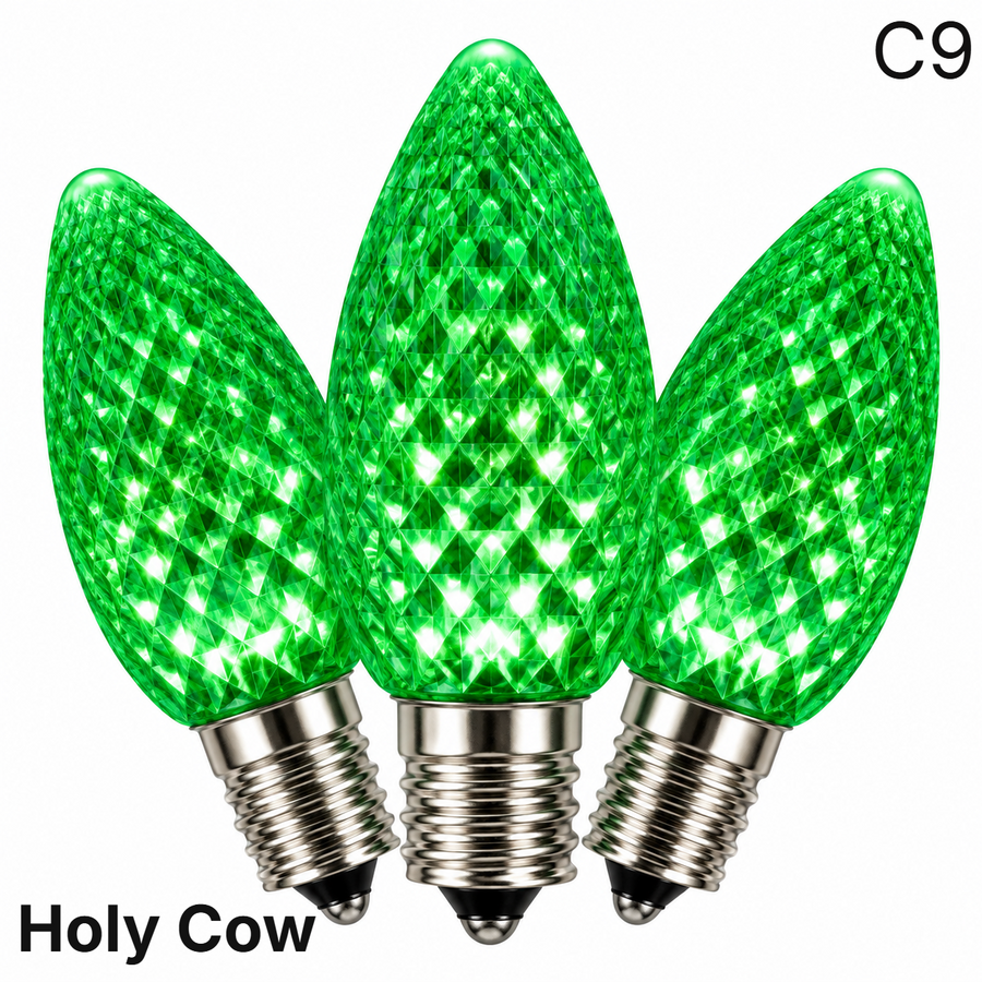 Green LED C9 - Holy Cow Faceted Bulb - Steady Green- Holy Cow