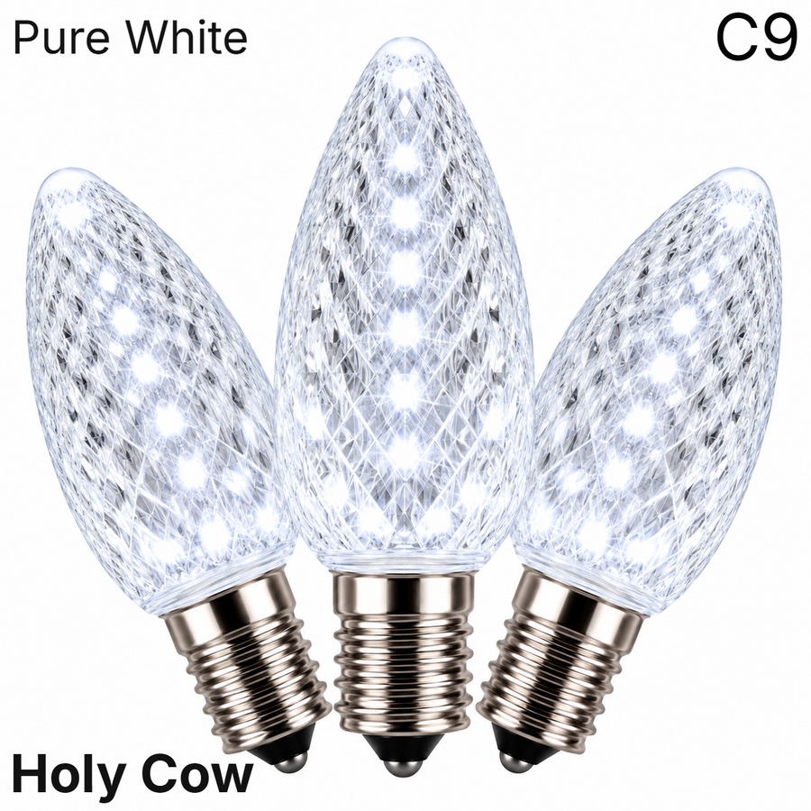 Pure White LED C9 - Holy Cow Faceted Bulb - Steady Pure White- Holy Cow
