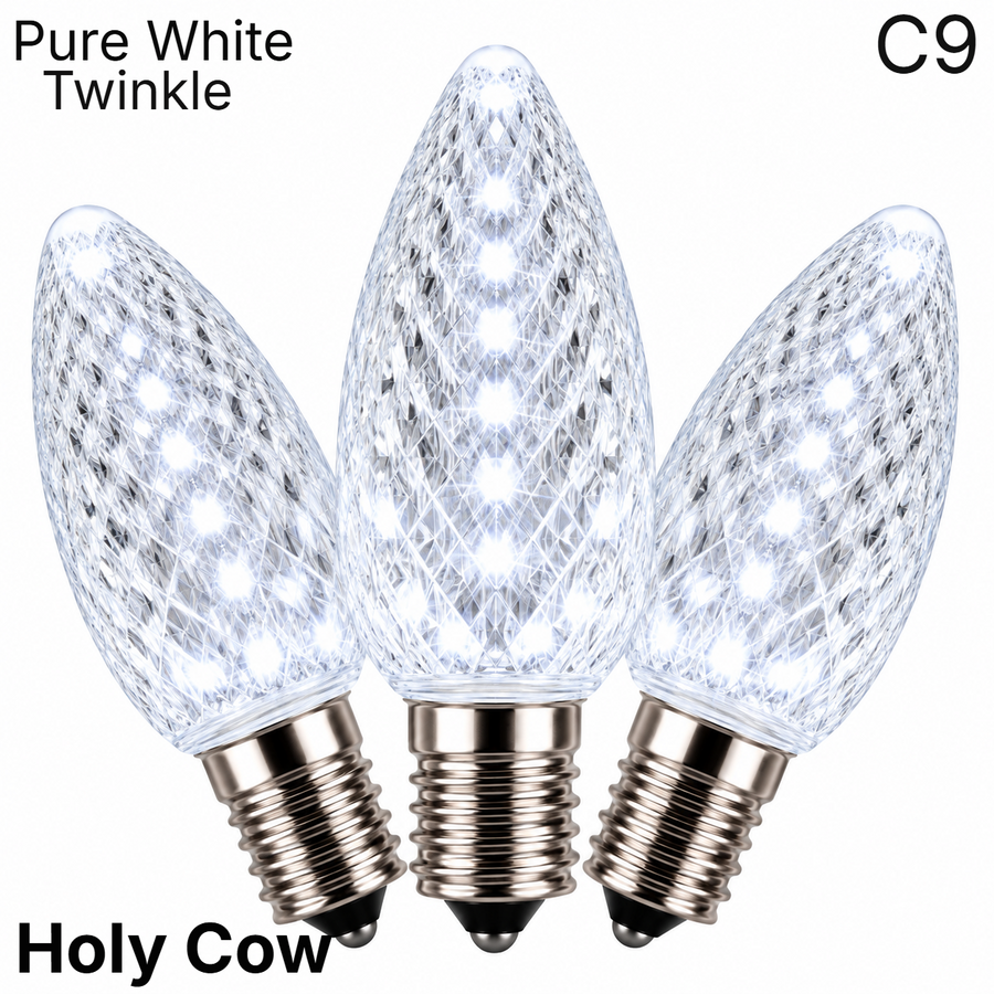 Pure White LED C9 - Holy Cow Faceted Bulb - Twinkle Pure White- Holy Cow