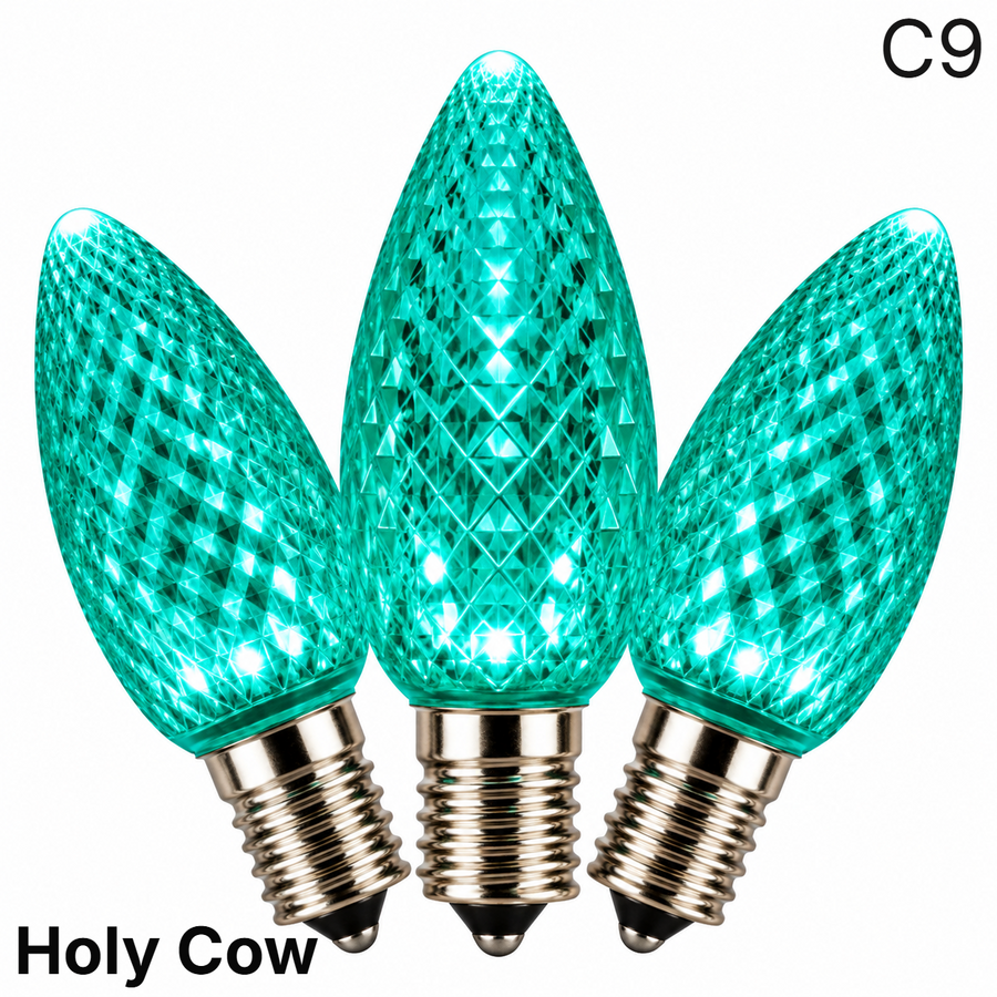 Teal LED C9 - Holy Cow Faceted Bulb - Steady Teal- Holy Cow