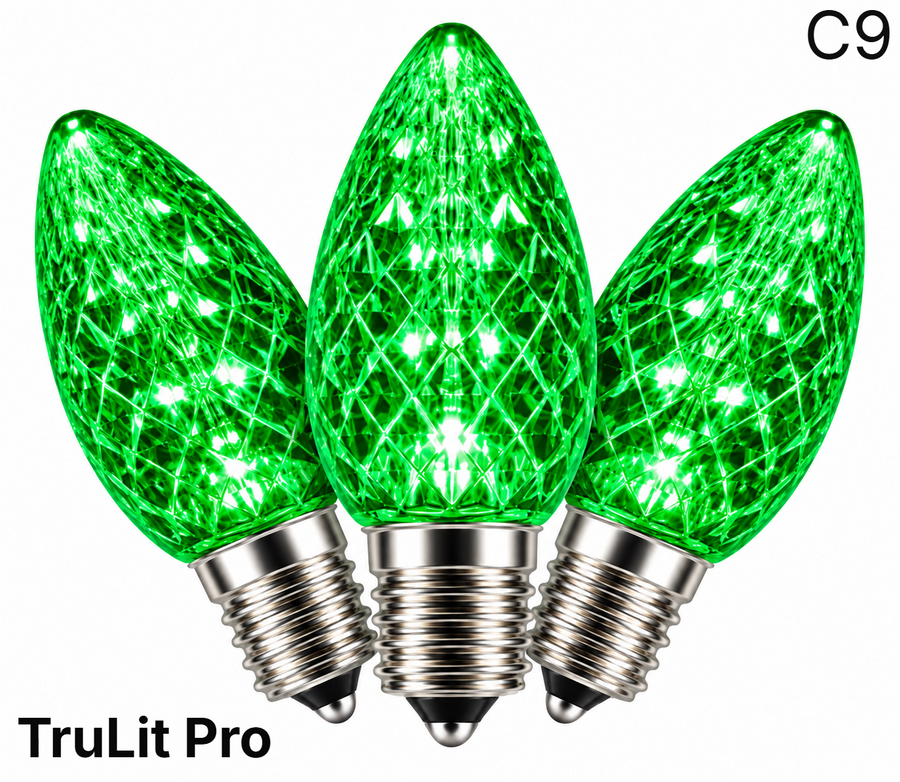 Green LED C9 - TruLit Pro Faceted Bulb - Steady Green