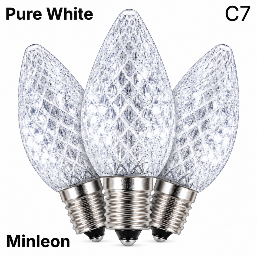 Pure White LED C7 - Minleon Faceted Bulb - Steady Pure White- Minleon