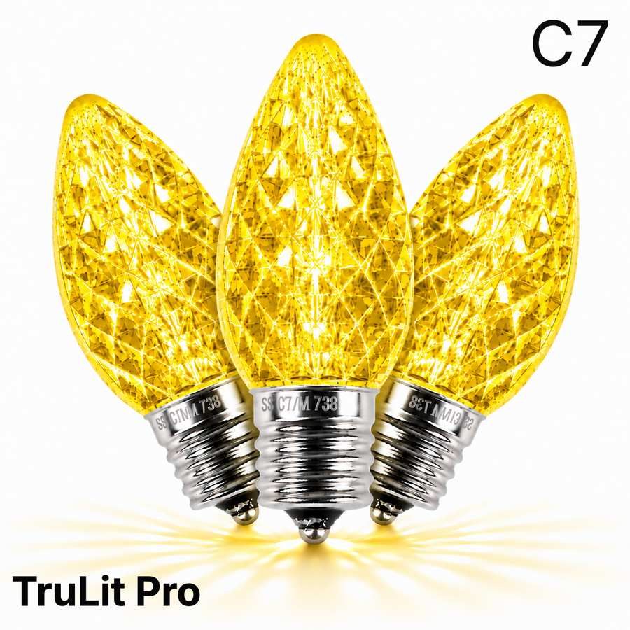 Yellow LED C7 - TruLit Pro Faceted LED Bulb - Steady Yellow