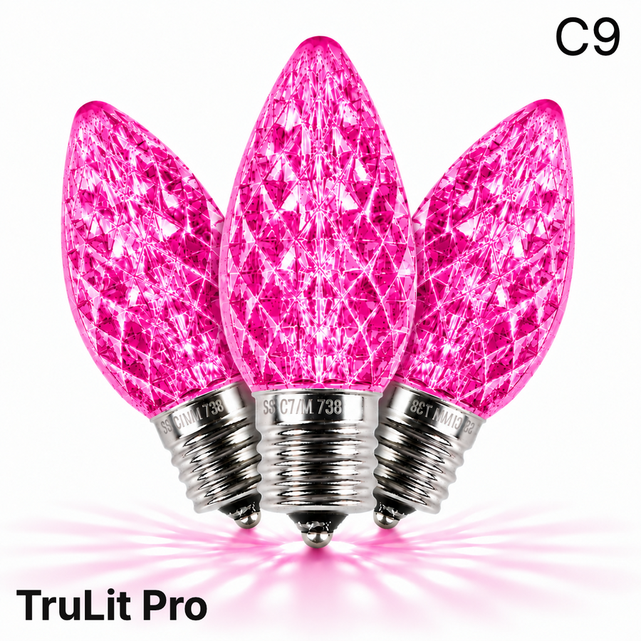 Pink LED C9 - TruLit Pro Faceted Bulb - Steady Pink