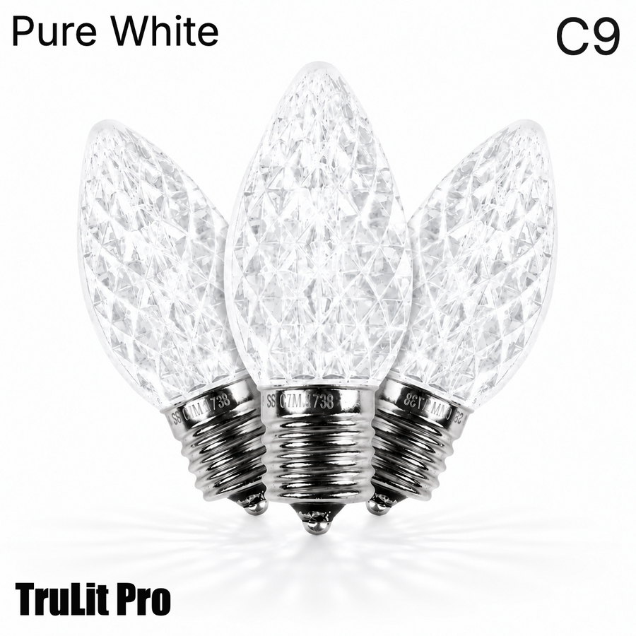 Pure White LED C9 - TruLit Pro Faceted Bulb - Steady Pure White
